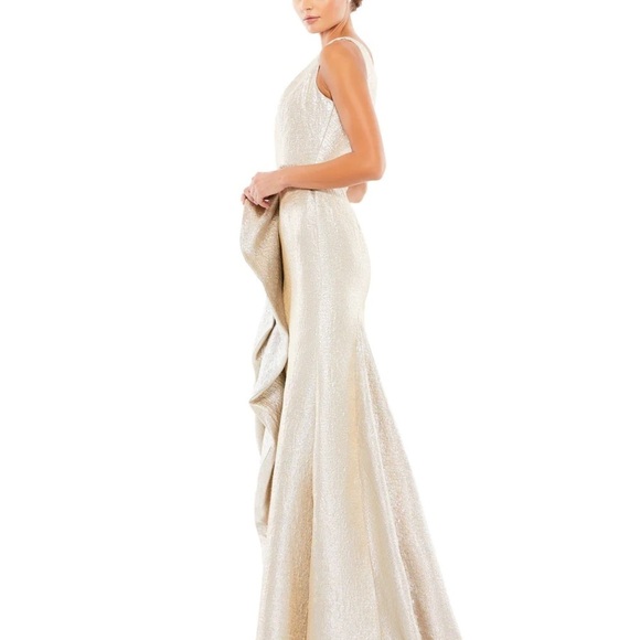 (14) ❤️ BNWT MAC DUGGAL ONE SHOULDER METALLIC RUFFLED EVENING GOWN - Picture 3 of 11